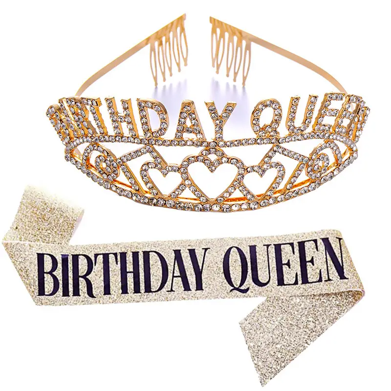 Birthday Queen Crown Hair Accessory Set with Sash