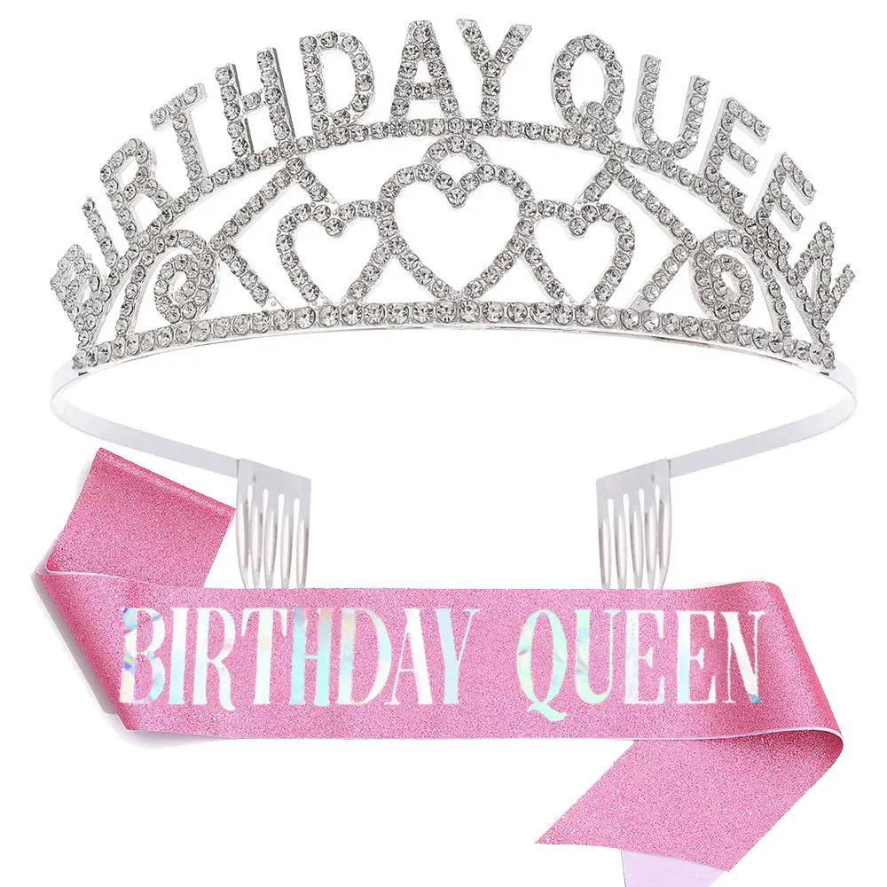 Birthday Queen Crown Hair Accessory Set with Sash