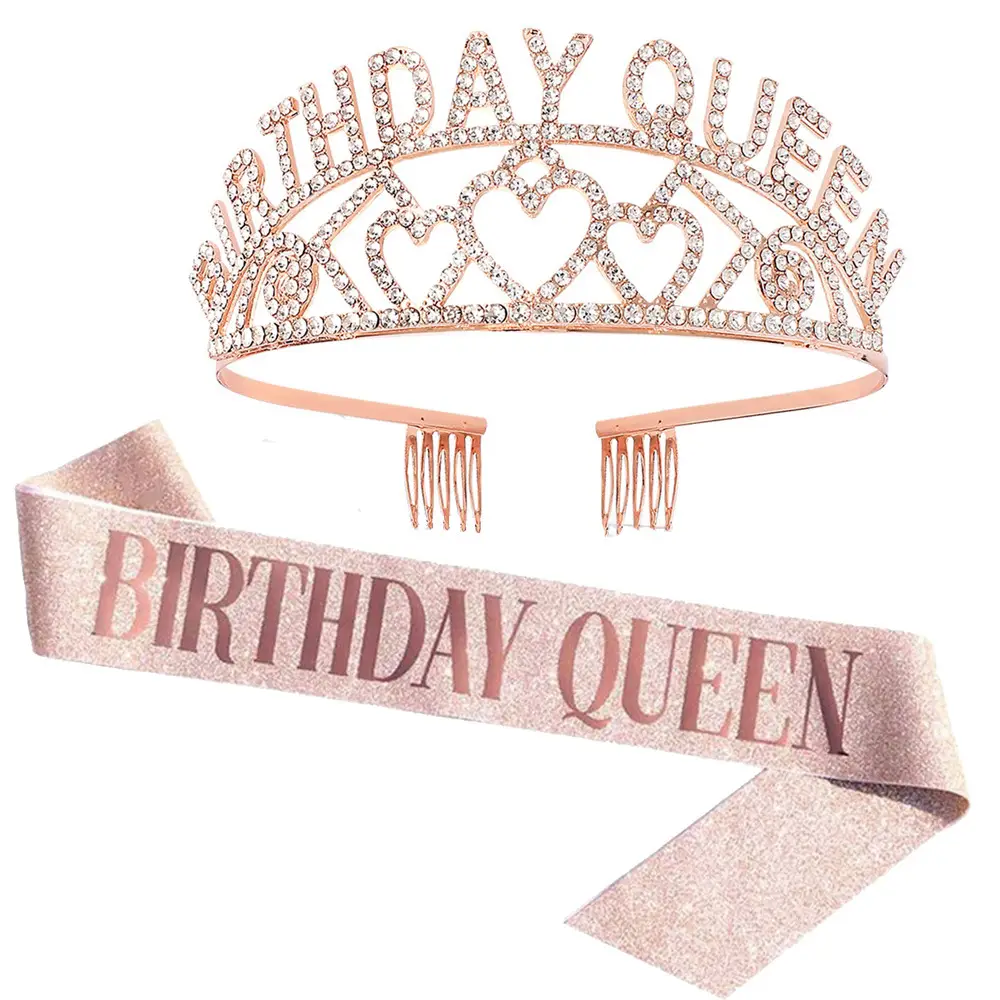Birthday Queen Crown Hair Accessory Set with Sash