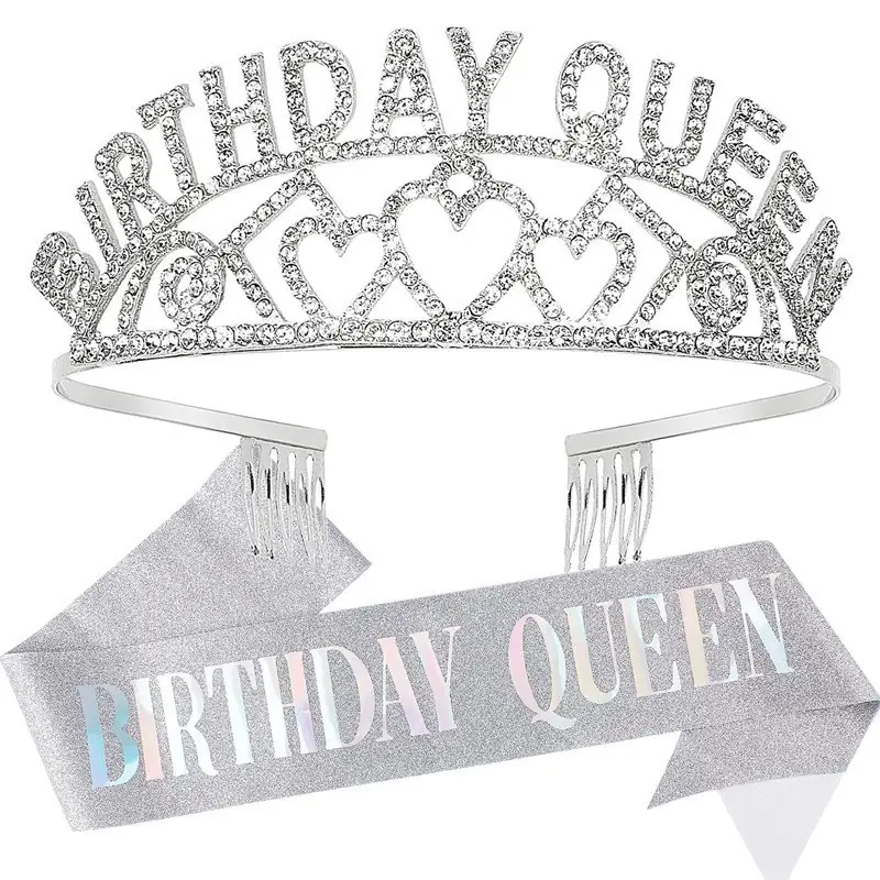 Birthday Queen Crown Hair Accessory Set with Sash