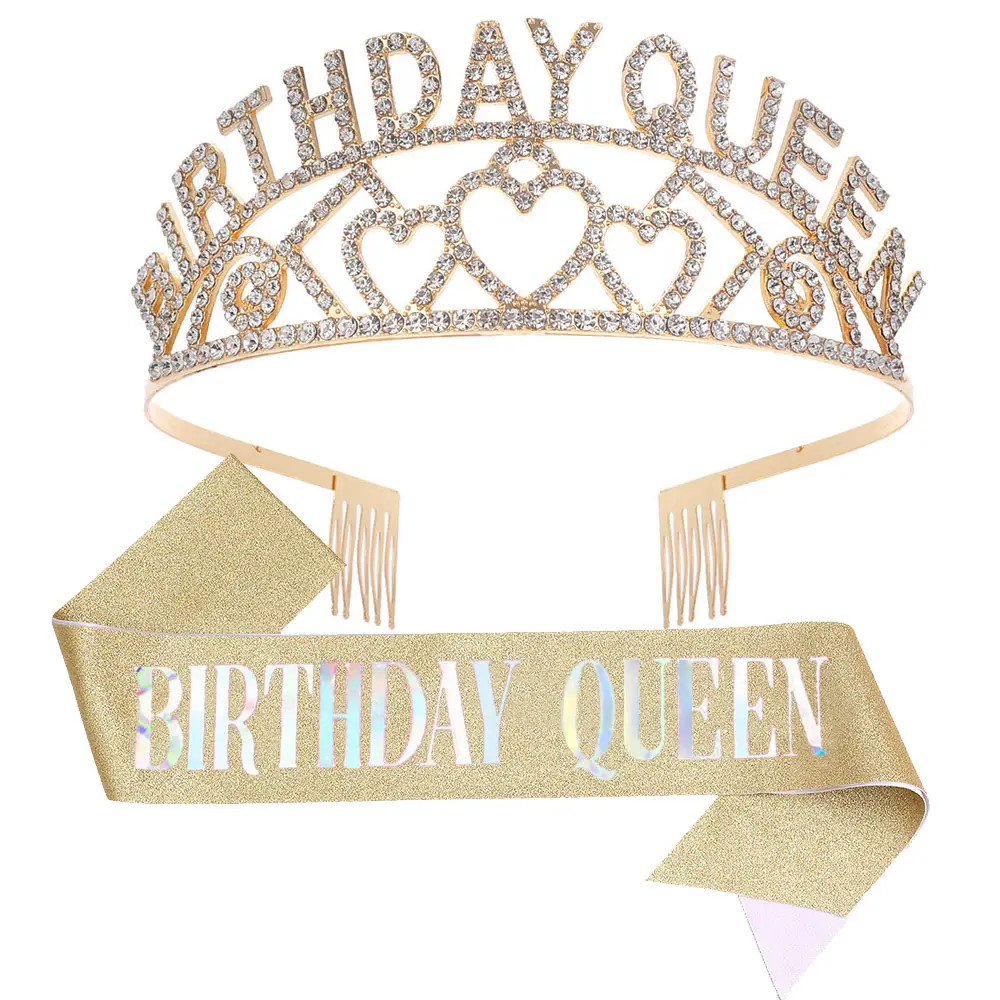 Birthday Queen Crown Hair Accessory Set with Sash