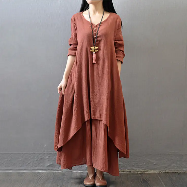 2025 Long Flared Linen Dress Artistic Design - Image 7