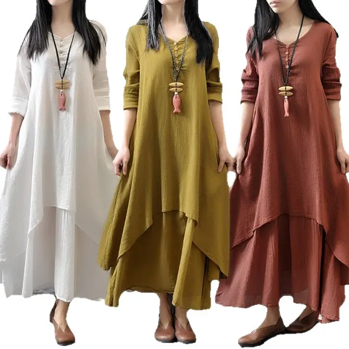 2025 Long Flared Linen Dress Artistic Design - Image 10