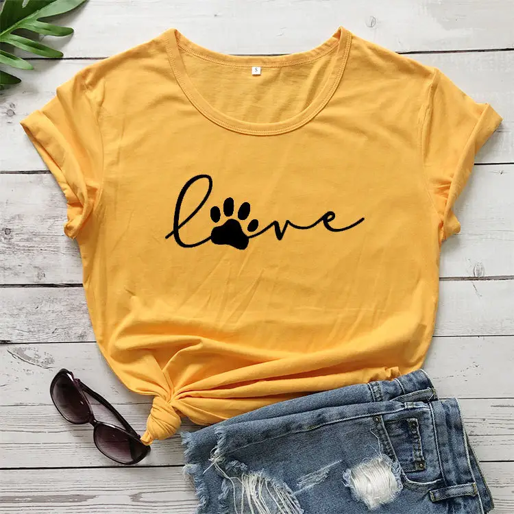 Red Pink Love Paw Print T-Shirt Short Sleeve