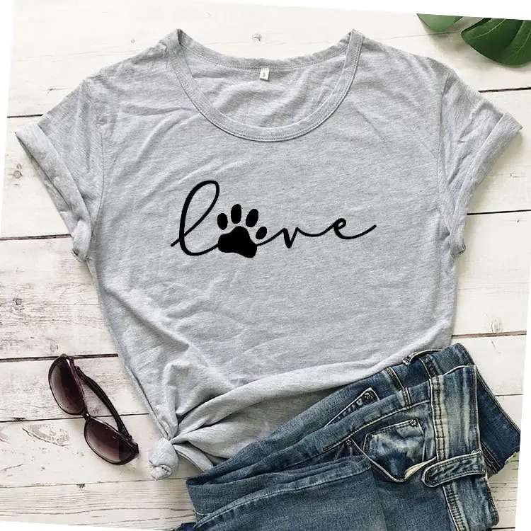 Red Pink Love Paw Print T-Shirt Short Sleeve