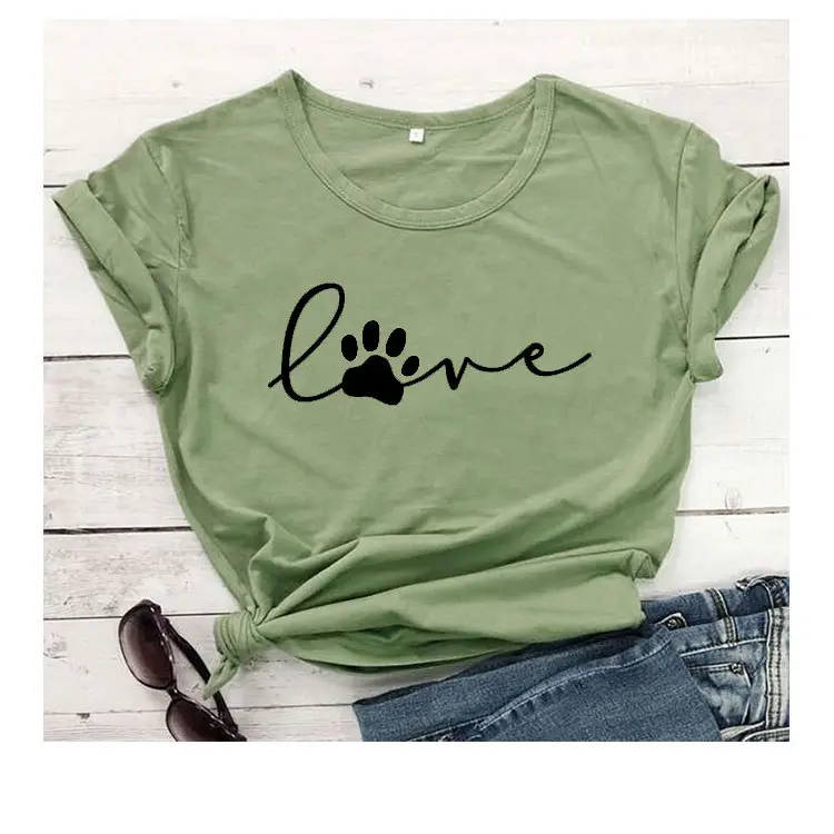 Red Pink Love Paw Print T-Shirt Short Sleeve
