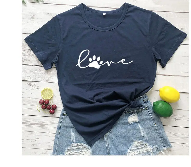 Red Pink Love Paw Print T-Shirt Short Sleeve