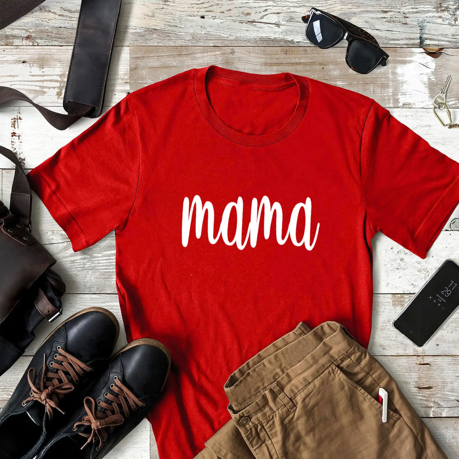 Mama Printed T-Shirt Maroon Short Sleeve