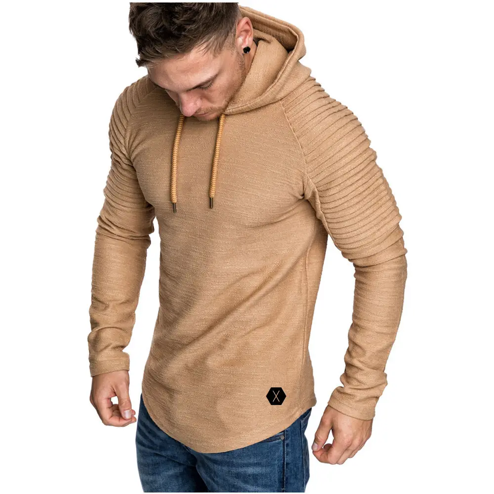 Men's Tan Hooded Long Sleeve T-Shirt with Raglan Sleeve - Image 10