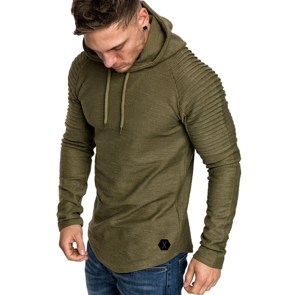 Men's Tan Hooded Long Sleeve T-Shirt with Raglan Sleeve - Image 5