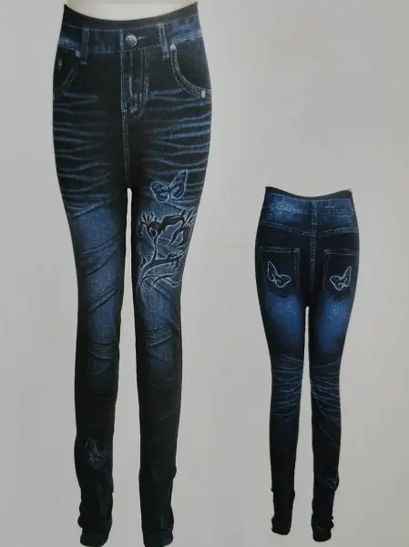 Blue Printed Thin Leggings Winter Terry Fabric - Image 2