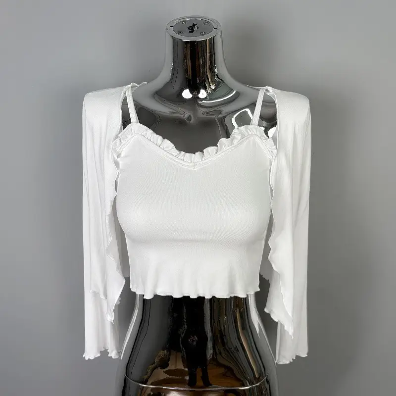Korean Women's Slim Camisole T-Shirt Set Two Piece