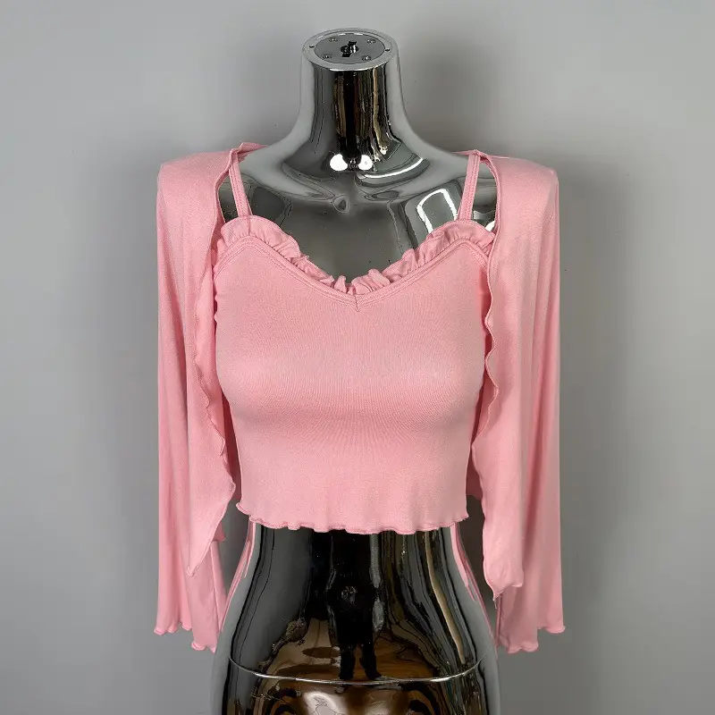 Korean Women's Slim Camisole T-Shirt Set Two Piece