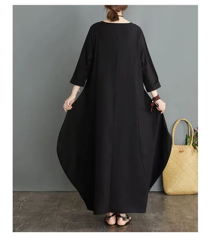 Plus Size Cotton Linen Long Dress Green Blue — feature 23