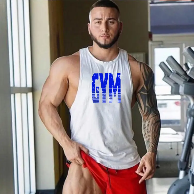 Men Gym Muscle Training Vest White Large Size