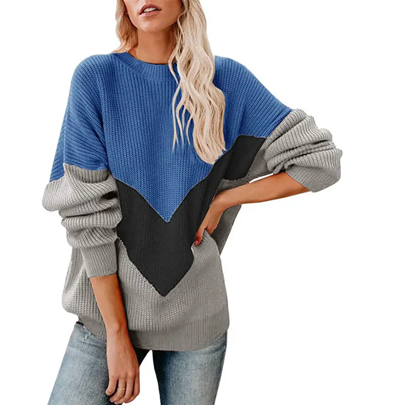 2023 Knitted Mosaic Top for Women Blue Black Grey
