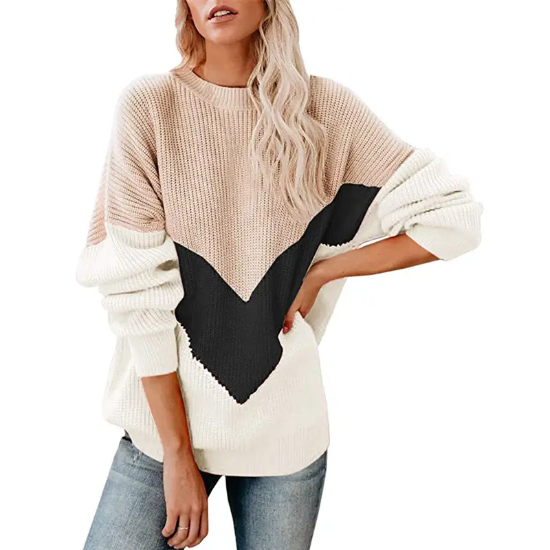2023 Knitted Mosaic Top for Women Blue Black Grey