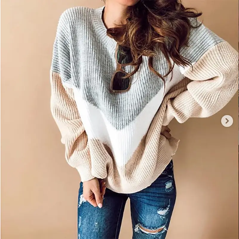 2023 Knitted Mosaic Top for Women Blue Black Grey