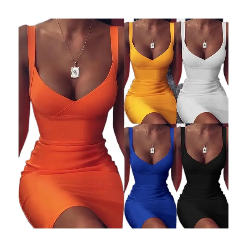 White Sexy V-Neck Spaghetti Strap Bodycon Dress - Image 5