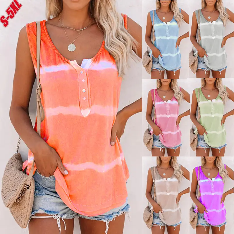 Women Tie-dye Cotton Vest Black Casual Top
