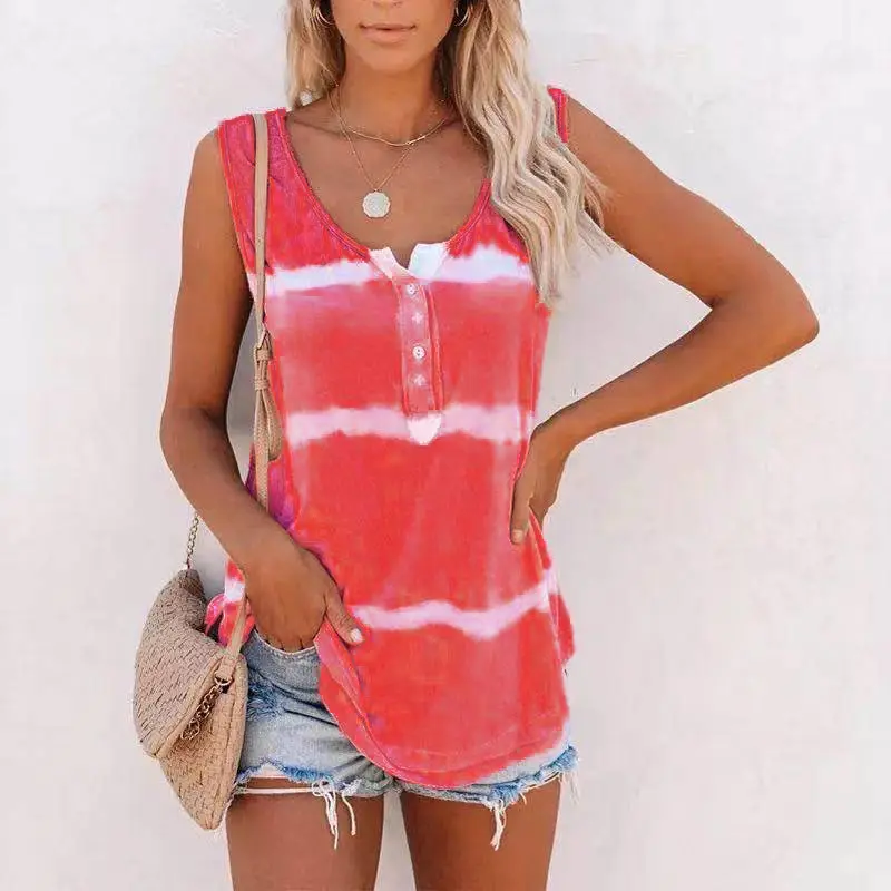 Women Tie-dye Cotton Vest Black Casual Top