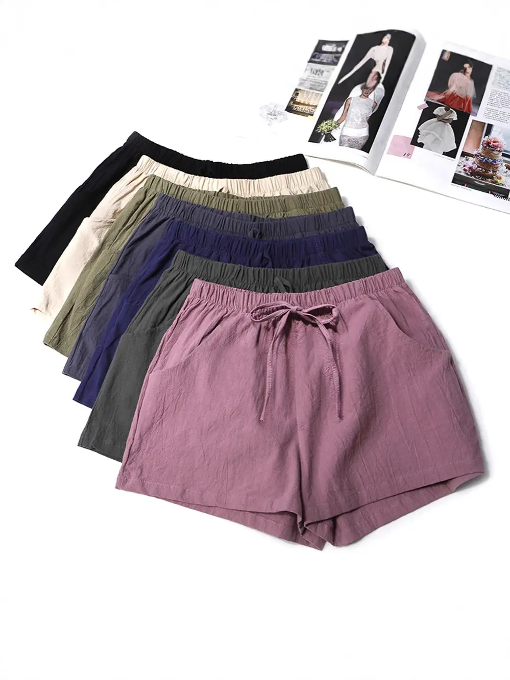 Black Cotton Drawstring Shorts for Women High Waist - Image 3
