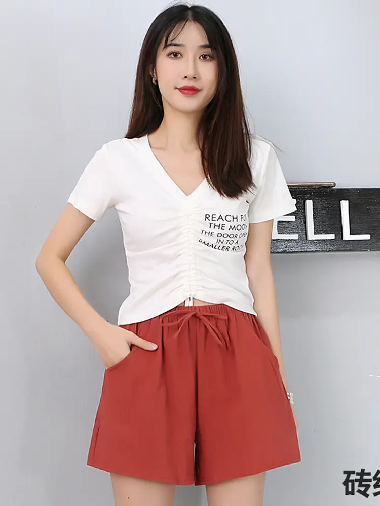 Black Cotton Drawstring Shorts for Women High Waist - Image 6