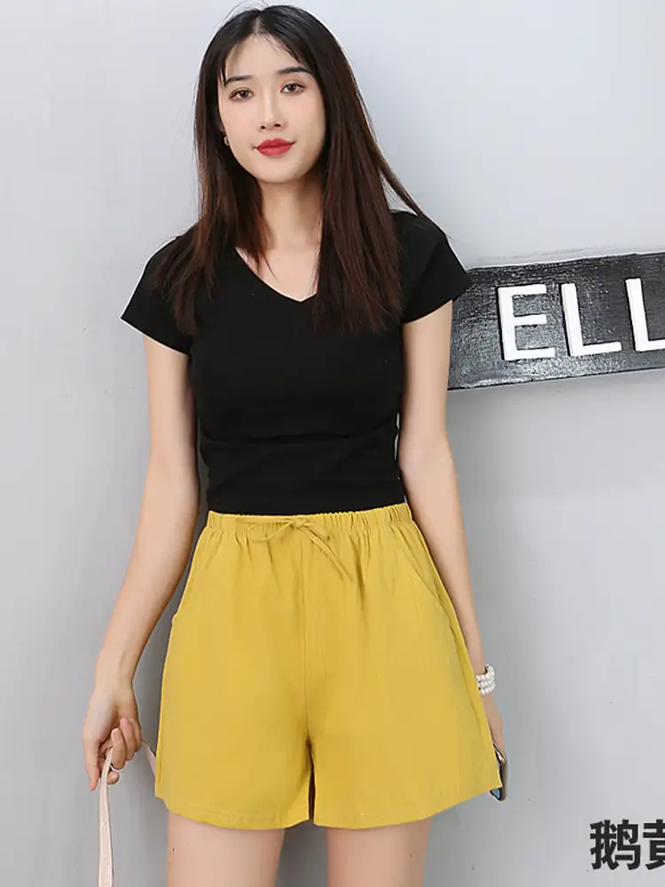 Black Cotton Drawstring Shorts for Women High Waist - Image 7