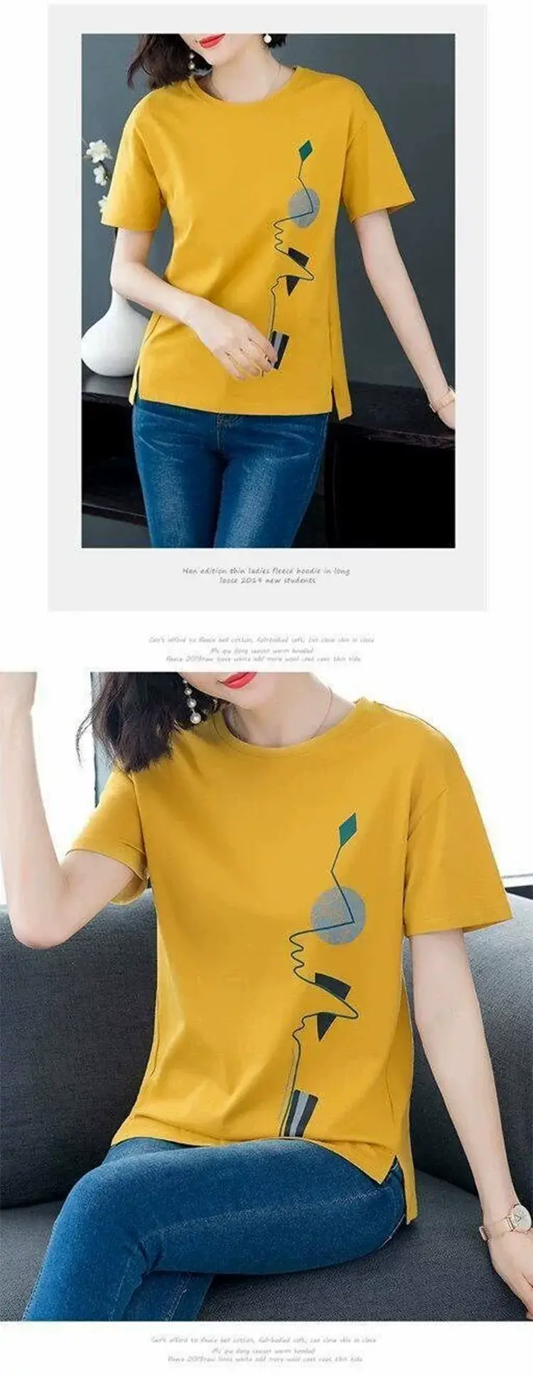Women Red Graphic Print T-Shirt Summer Loose Fit — feature 10