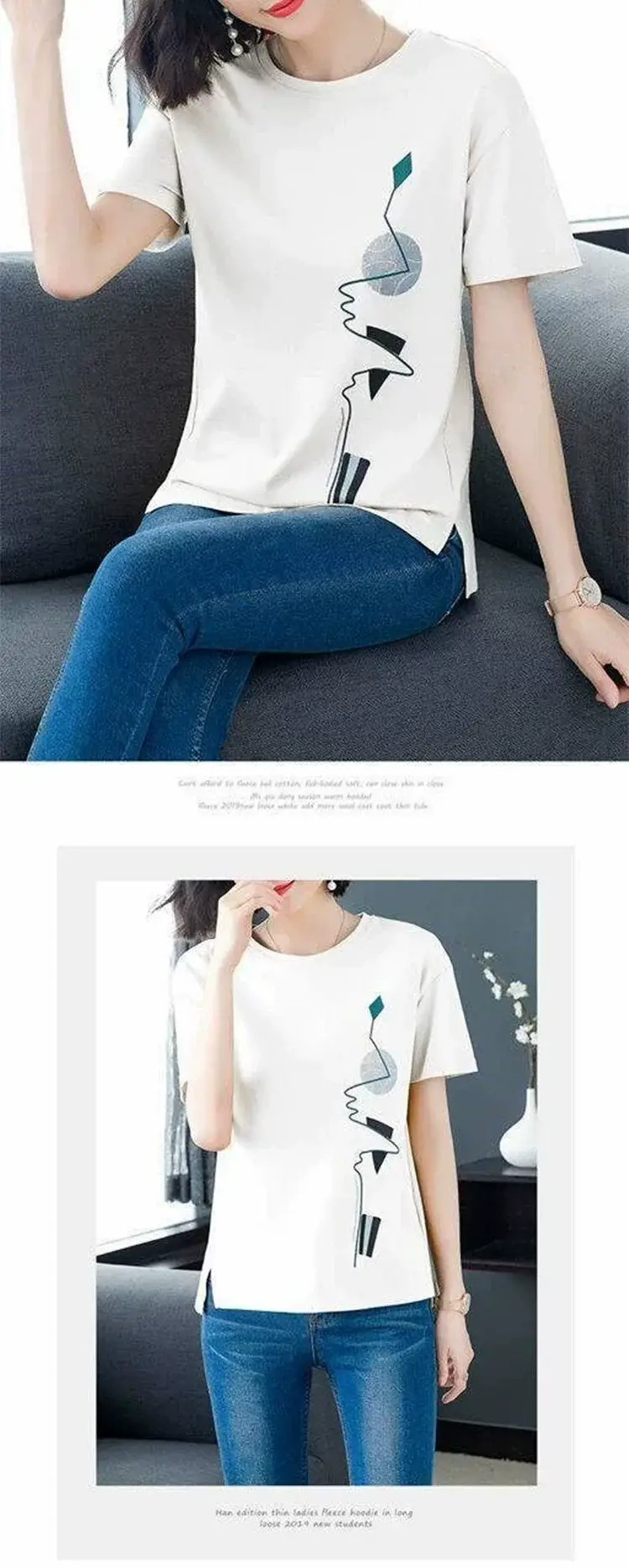 Women Red Graphic Print T-Shirt Summer Loose Fit — feature 11