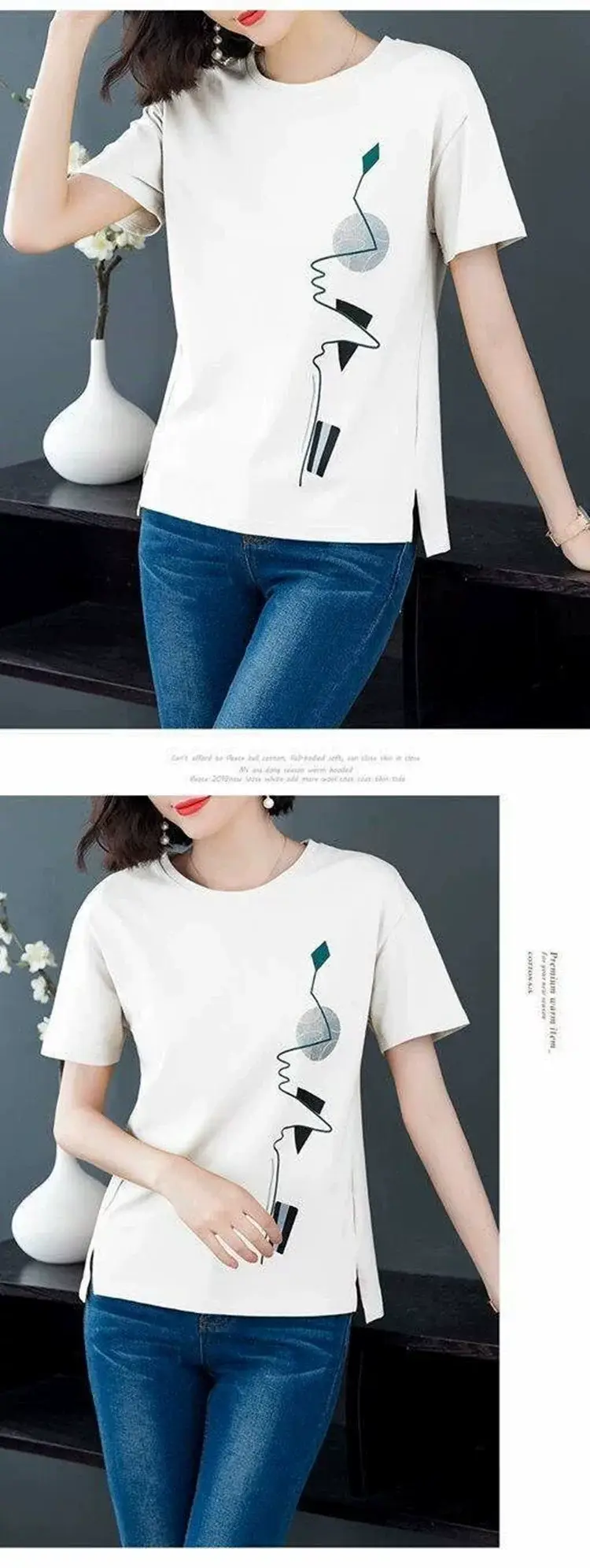 Women Red Graphic Print T-Shirt Summer Loose Fit — feature 12