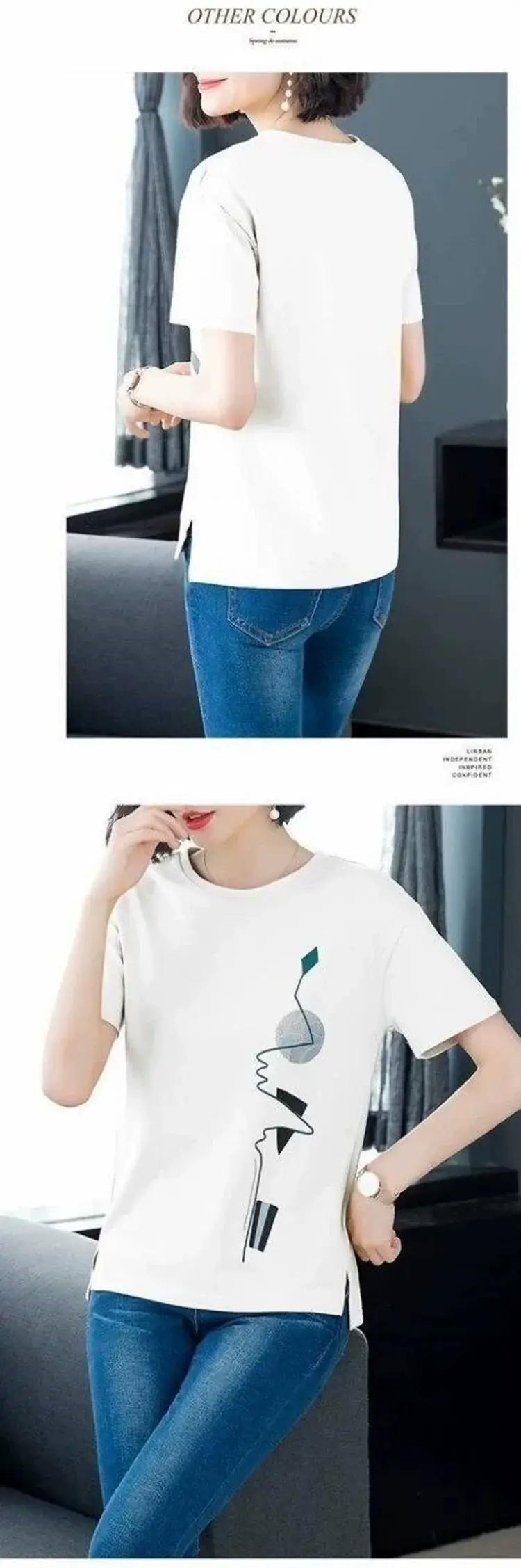 Women Red Graphic Print T-Shirt Summer Loose Fit — feature 13