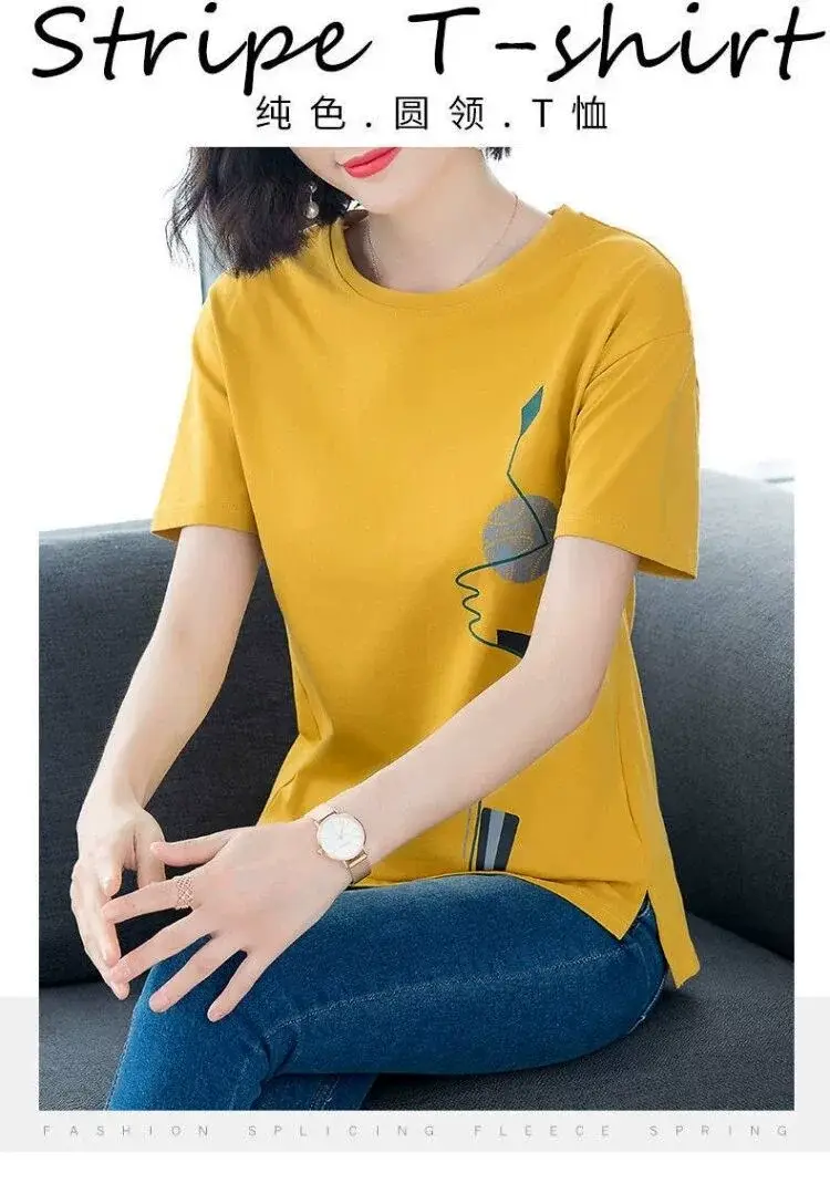 Women Red Graphic Print T-Shirt Summer Loose Fit — feature 3