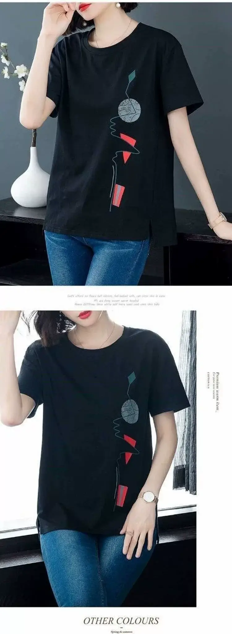 Women Red Graphic Print T-Shirt Summer Loose Fit — feature 6
