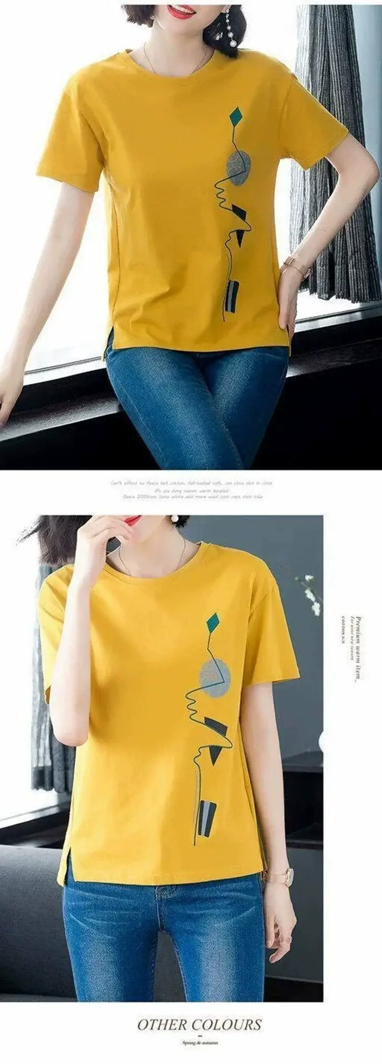 Women Red Graphic Print T-Shirt Summer Loose Fit — feature 8