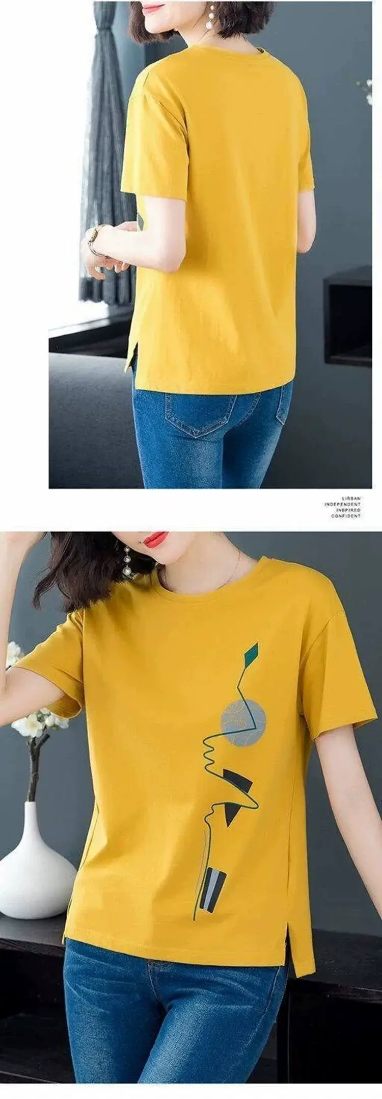 Women Red Graphic Print T-Shirt Summer Loose Fit — feature 9