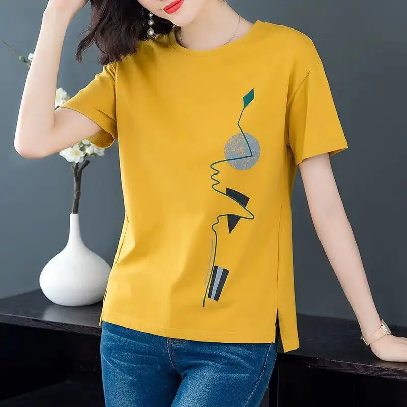 Women Red Graphic Print T-Shirt Summer Loose Fit
