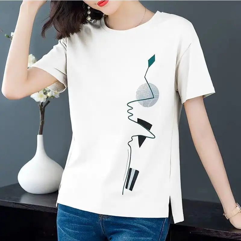 Women Red Graphic Print T-Shirt Summer Loose Fit