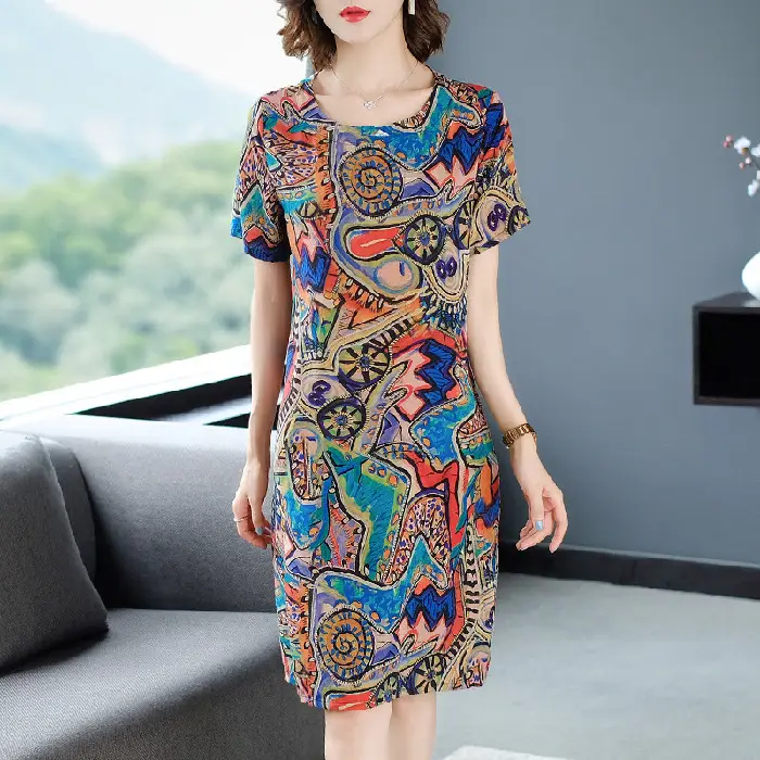 Ice Silk Printed Skirt Dress Plus Size Summer 2024