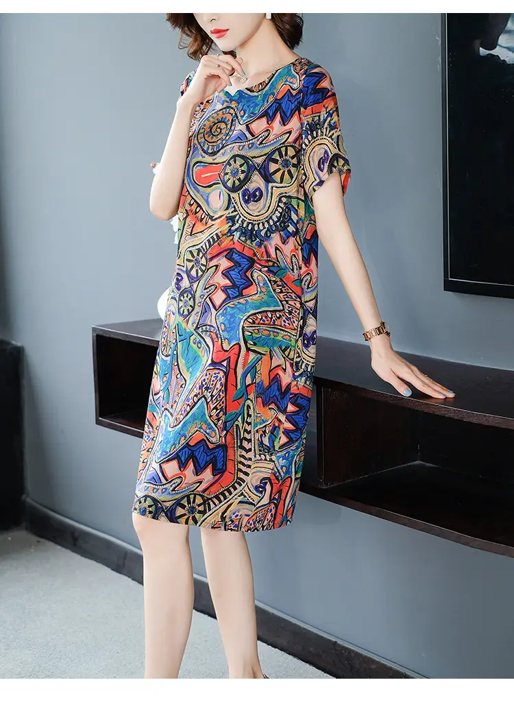 Ice Silk Printed Skirt Dress Plus Size Summer 2024