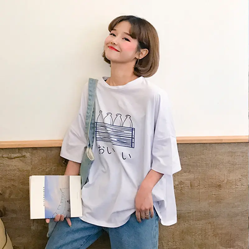 Purple Printed T-Shirt for Women Loose Large 2025