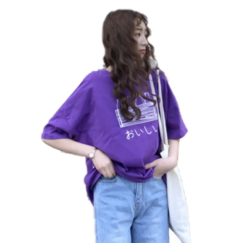 Purple Printed T-Shirt for Women Loose Large 2025