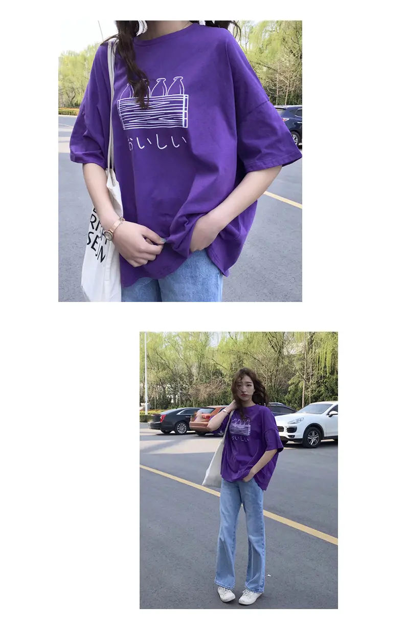 Purple Printed T-Shirt for Women Loose Large 2025 — feature 7