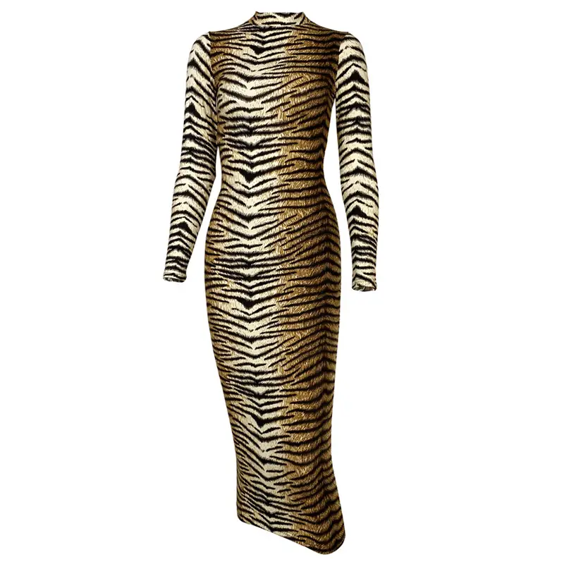 Leopard Print Long Sleeve Slim Fit Women's Dress - Image 13