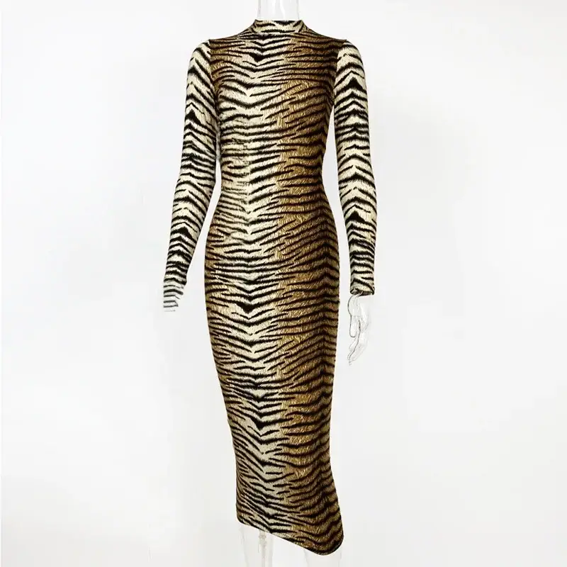 Leopard Print Long Sleeve Slim Fit Women's Dress - Image 2