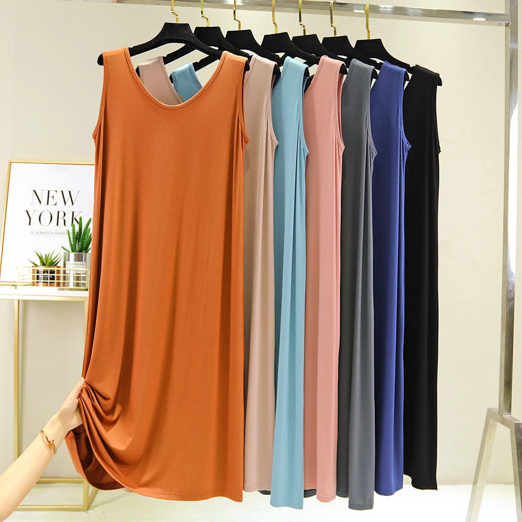 2021 New Modal V Neck Tank Top Bottom Skirt Women Loose Plus Size - Image 9