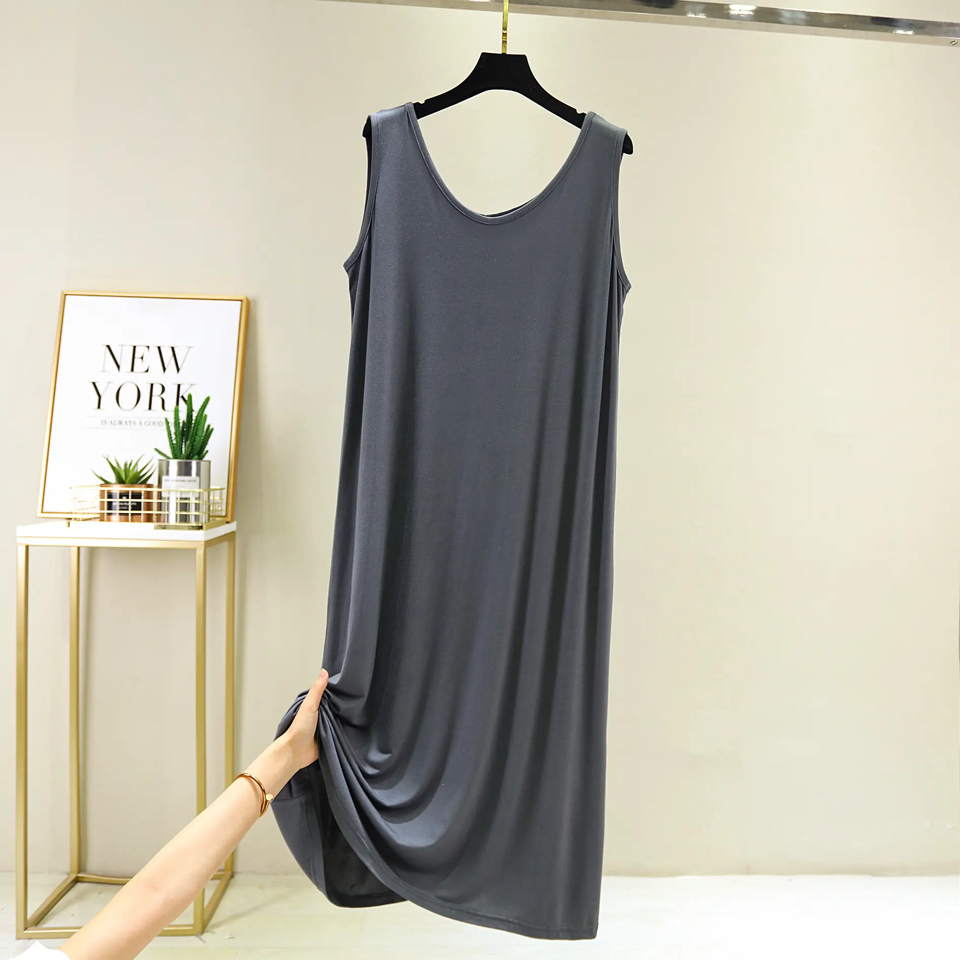 2021 New Modal V Neck Tank Top Bottom Skirt Women Loose Plus Size - Image 5