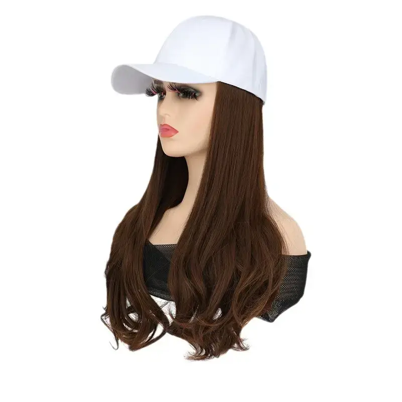 Women's Black Baseball Cap with Long Curly Hair Wig - Image 11