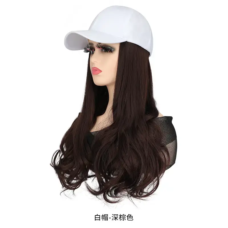 Women's Black Baseball Cap with Long Curly Hair Wig - Image 4