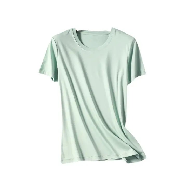 Women's 2022 Summer Mercerized Cotton T-Shirt White Short Sleeve - Image 5
